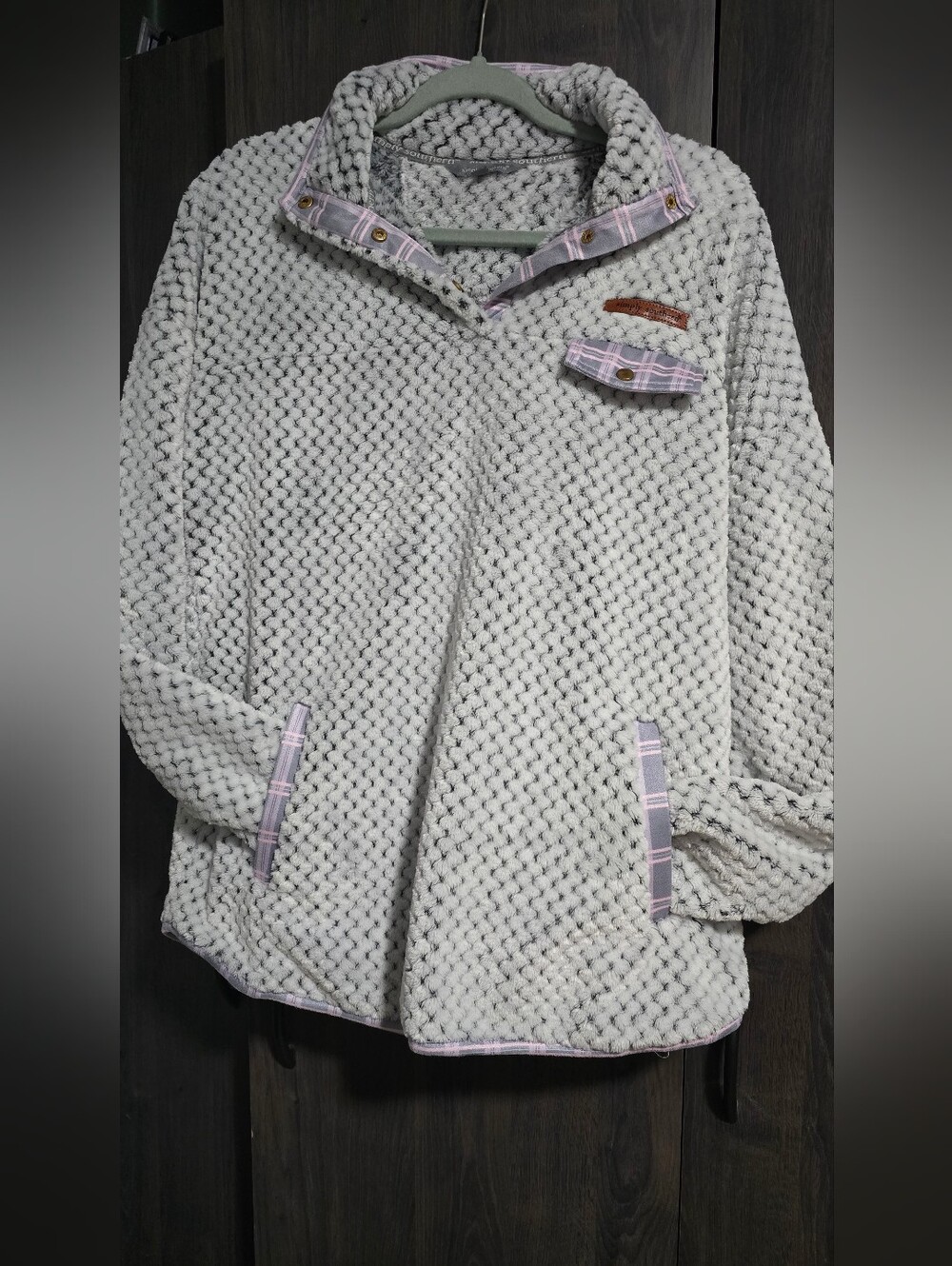 Simply Southern Plush Fleece Pullover Jacket - Light Gray with Lilac Trim